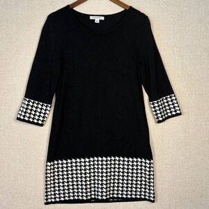 99 Jane Street Dress Size L Black and White Houndstooth 3/4 Sleeves A-Line